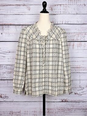NWT LOFT‎ Petite Plaid Floral Print Blouse Long Sleeve M